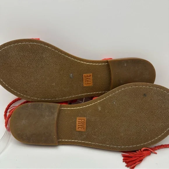FRYE "Ruth" Whipstitch Ankle Strappy Sandals Flats in Coral US 7.5M - Picture 8 of 11